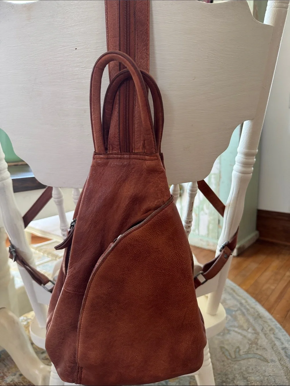 We the Free Brown Leather Sling Backpack
